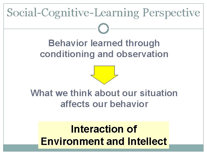 Social-Cognitive-Learning Perspective Behavior learned through conditioning and observation What we think about our situation