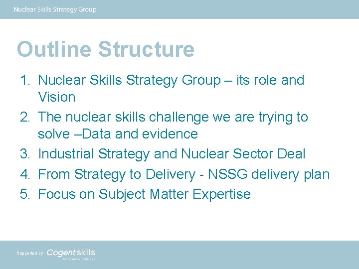 Outline Structure 1. Nuclear Skills Strategy Group – its role and Vision 2. The