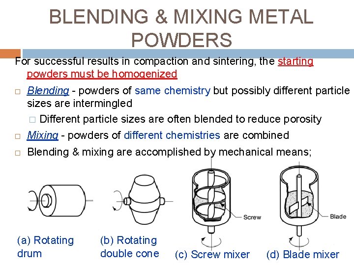 BLENDING & MIXING METAL POWDERS For successful results in compaction and sintering, the starting