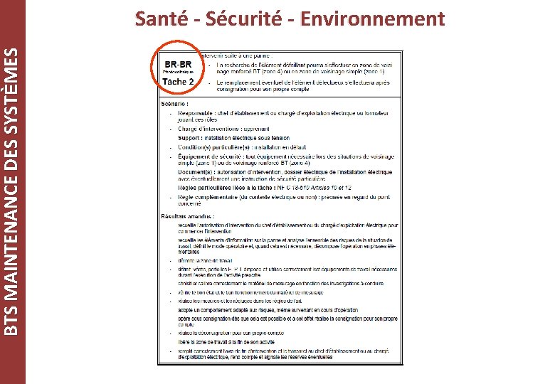 BTS MAINTENANCE DES SYSTÈMES Santé - Sécurité - Environnement 