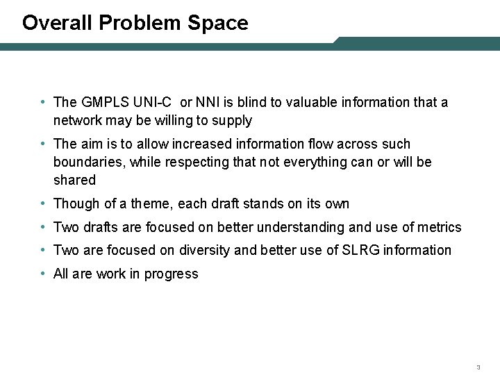 Overall Problem Space • The GMPLS UNI-C or NNI is blind to valuable information