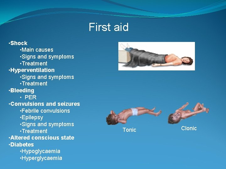 First aid • Shock • Main causes • Signs and symptoms • Treatment •