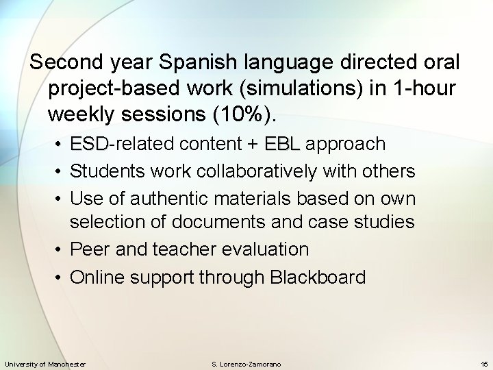 Second year Spanish language directed oral project-based work (simulations) in 1 -hour weekly sessions