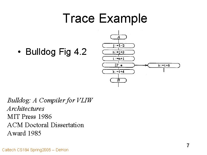 Trace Example • Bulldog Fig 4. 2 Bulldog: A Compiler for VLIW Architectures MIT