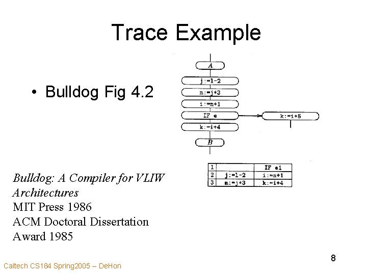 Trace Example • Bulldog Fig 4. 2 Bulldog: A Compiler for VLIW Architectures MIT