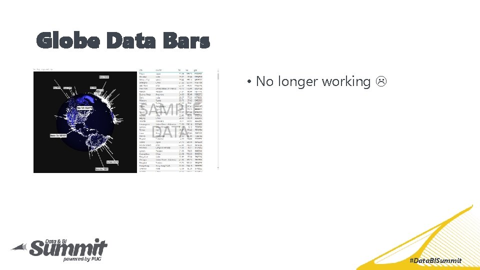 Globe Data Bars • No longer working #Data. BISummit 