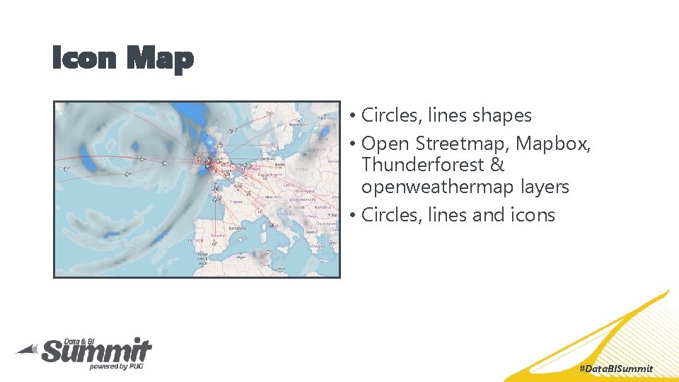 Icon Map • Circles, lines shapes • Open Streetmap, Mapbox, Thunderforest & openweathermap layers