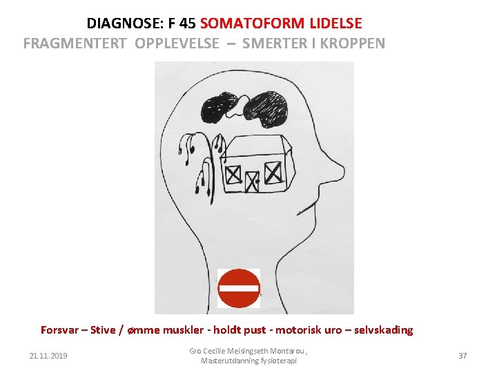 DIAGNOSE: F 45 SOMATOFORM LIDELSE FRAGMENTERT OPPLEVELSE – SMERTER I KROPPEN Forsvar – Stive