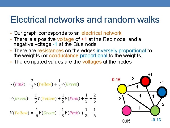 Electrical networks and random walks • Our graph corresponds to an electrical network •