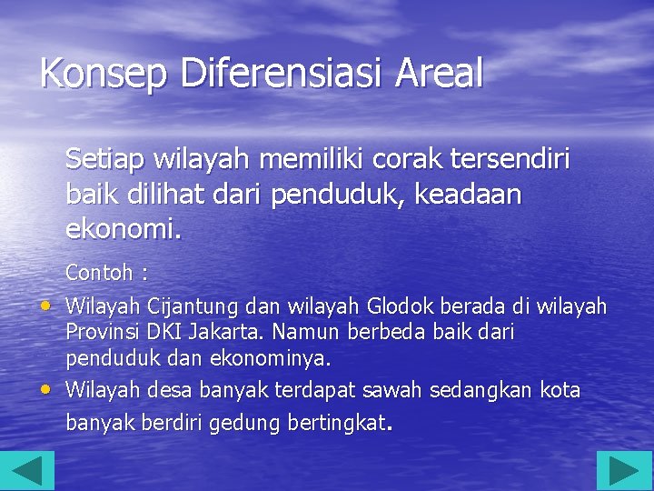 Konsep Diferensiasi Areal Setiap wilayah memiliki corak tersendiri baik dilihat dari penduduk, keadaan ekonomi.