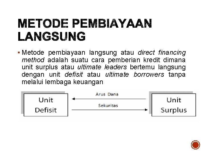 § Metode pembiayaan langsung atau direct financing method adalah suatu cara pemberian kredit dimana § Metode pembiayaan langsung atau direct financing method adalah suatu cara pemberian kredit dimana