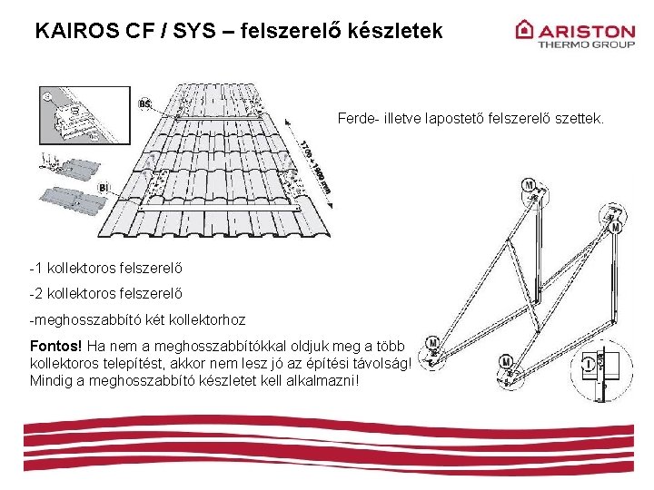 KAIROS CF / SYS – felszerelő készletek Ferde- illetve lapostető felszerelő szettek. -1 kollektoros