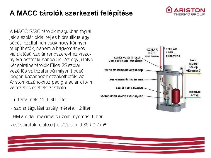 A MACC tárolók szerkezeti felépítése A MACC-S/SC tárolók magukban foglalják a szolár oldal teljes