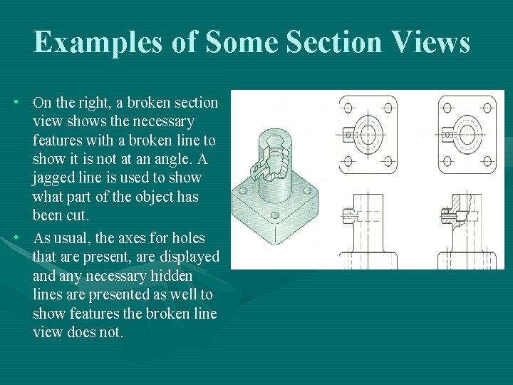 Examples of Some Section Views • On the right, a broken section view shows