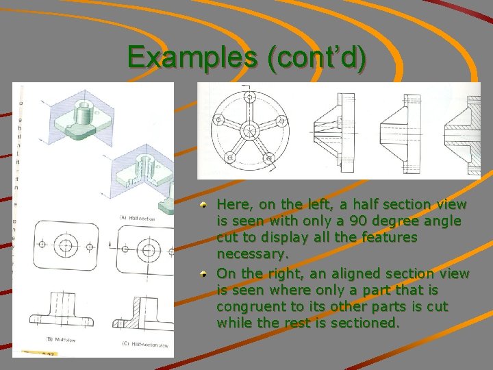 Examples (cont’d) Here, on the left, a half section view is seen with only