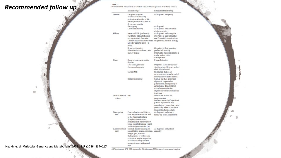 Recommended follow up Hopkin et al. Molecular Genetics and Metabolism (2016). 117 (2016) 104–