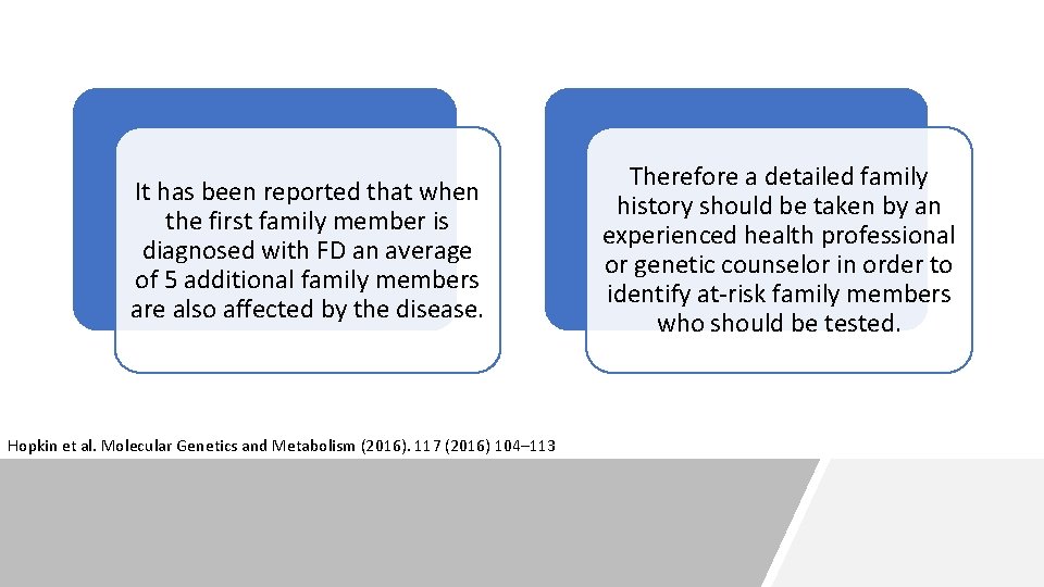 It has been reported that when the first family member is diagnosed with FD