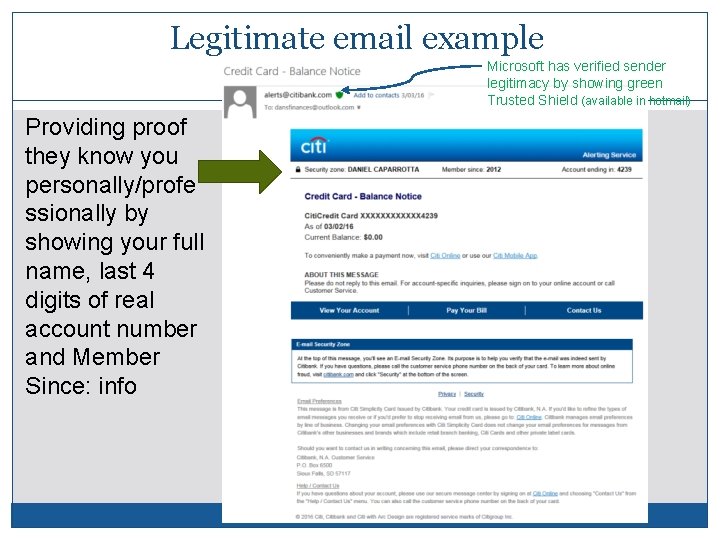 Legitimate email example 25 Providing proof they know you personally/profe ssionally by showing your