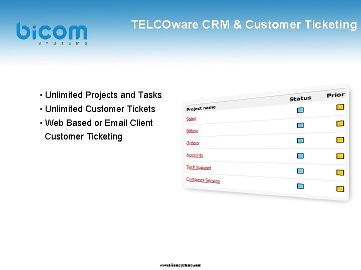 TELCOware CRM & Customer Ticketing • Unlimited Projects and Tasks • Unlimited Customer Tickets