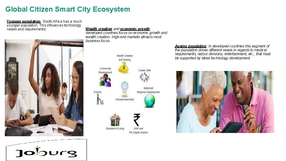 Global Citizen Smart City Ecosystem Younger population: South Africa has a much younger population.