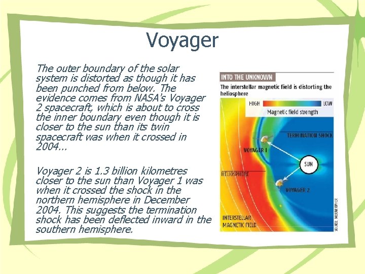 Voyager The outer boundary of the solar system is distorted as though it has