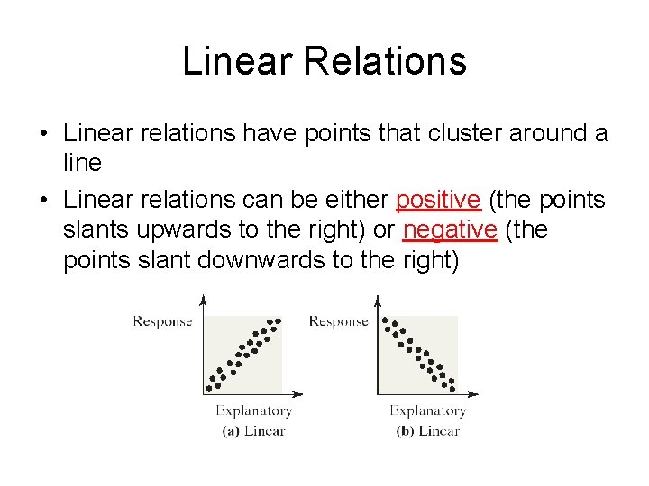 Linear Relations • Linear relations have points that cluster around a line • Linear