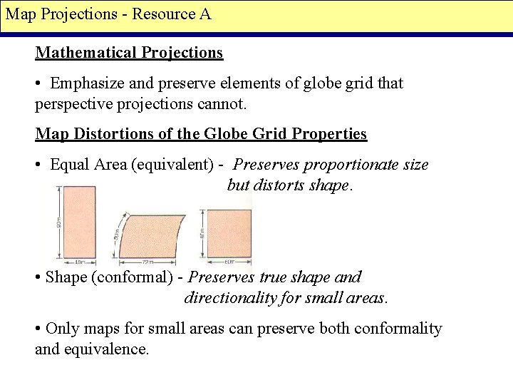 Map Projections - Resource A Mathematical Projections • Emphasize and preserve elements of globe