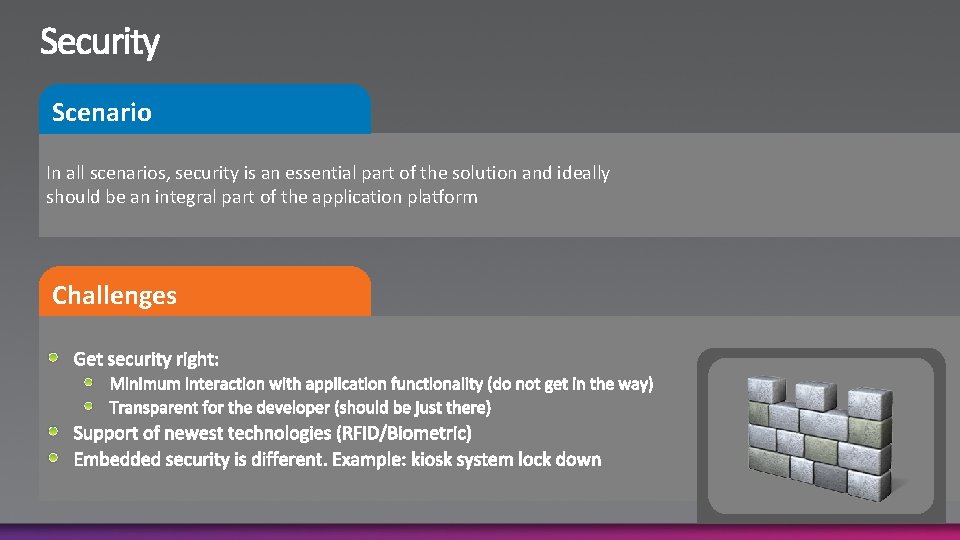 Scenario In all scenarios, security is an essential part of the solution and ideally