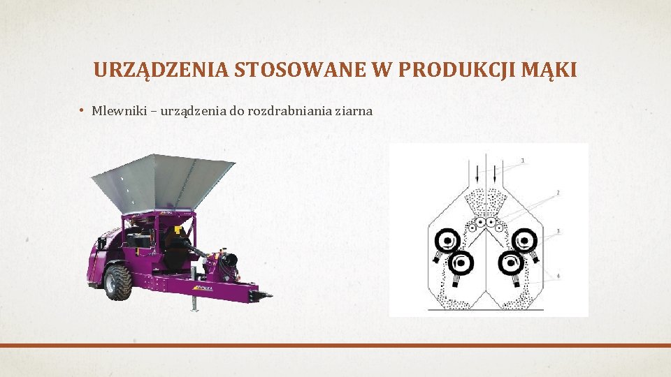 URZĄDZENIA STOSOWANE W PRODUKCJI MĄKI • Mlewniki – urządzenia do rozdrabniania ziarna 