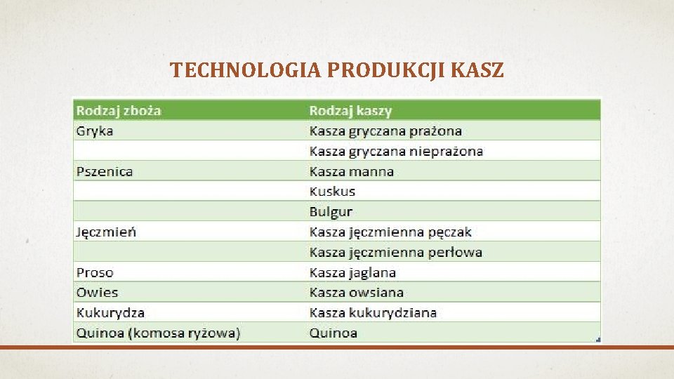 TECHNOLOGIA PRODUKCJI KASZ 