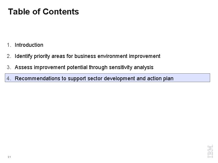 Table of Contents 1. Introduction 2. Identify priority areas for business environment improvement 3.