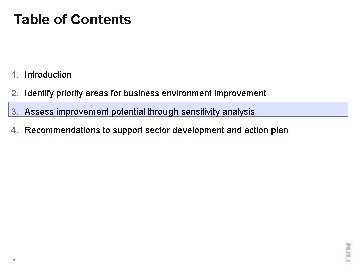 Table of Contents 1. Introduction 2. Identify priority areas for business environment improvement 3.