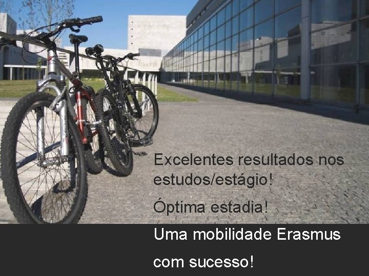 Excelentes resultados nos estudos/estágio! Óptima estadia! Uma mobilidade Erasmus com sucesso! 