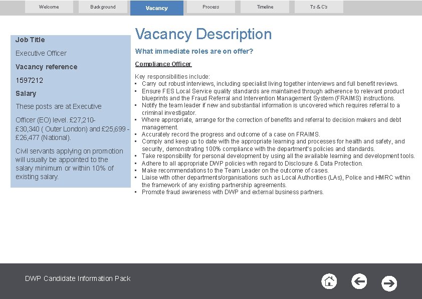 Welcome Background Vacancy Process Timeline Job Title Vacancy Description Executive Officer What immediate roles