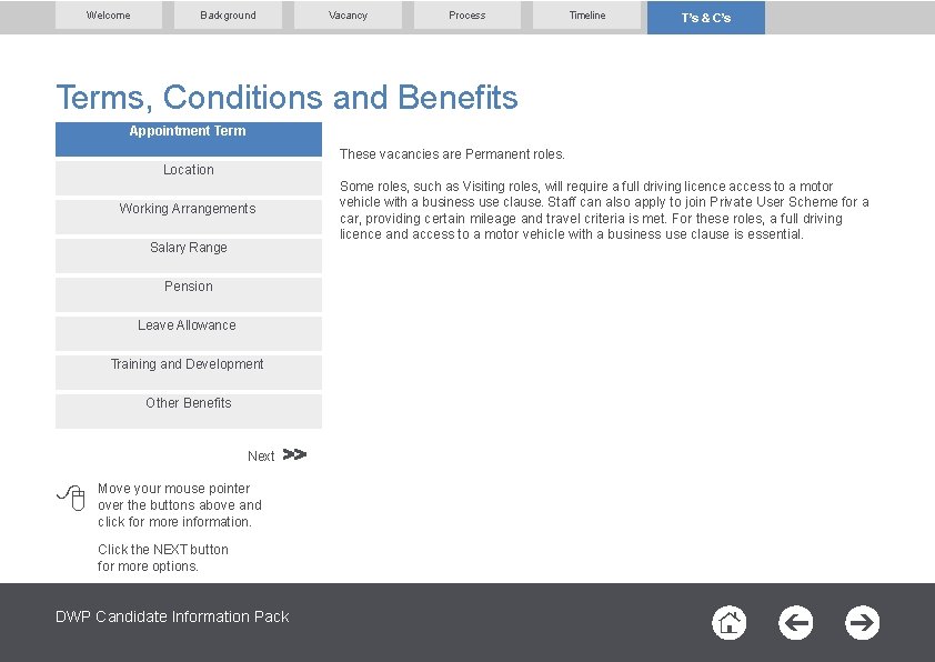 Welcome Background Vacancy Process Timeline T’s & C’s Terms, Conditions and Benefits Appointment Term