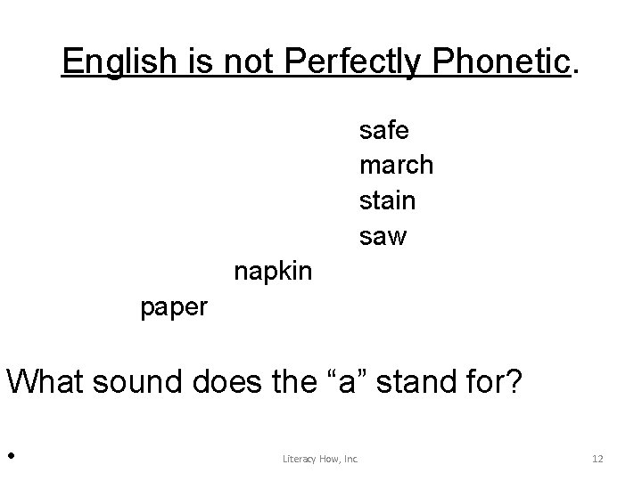 English is not Perfectly Phonetic. safe march stain saw napkin paper What sound does