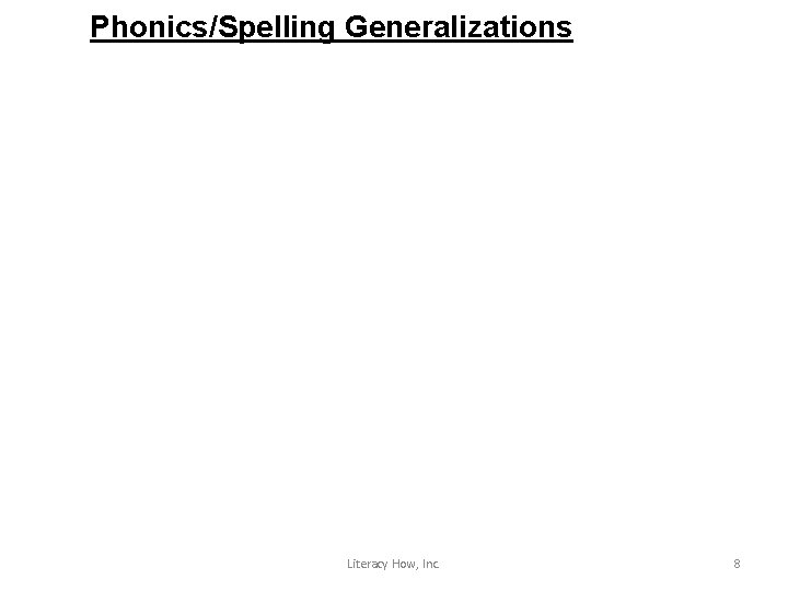 Phonics/Spelling Generalizations Literacy How, Inc. 8 