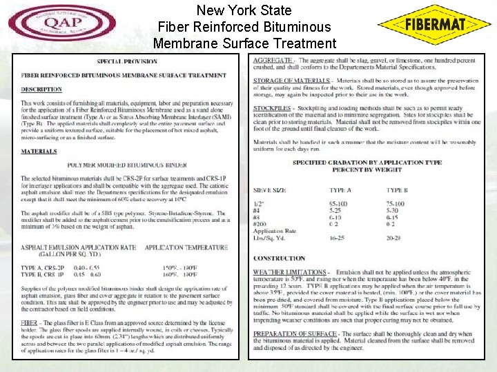 New York State Fiber Reinforced Bituminous Membrane Surface Treatment 