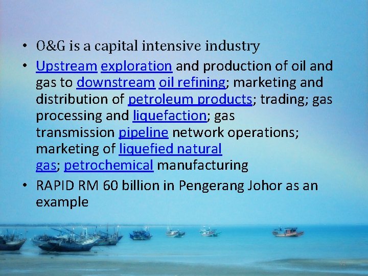  • O&G is a capital intensive industry • Upstream exploration and production of