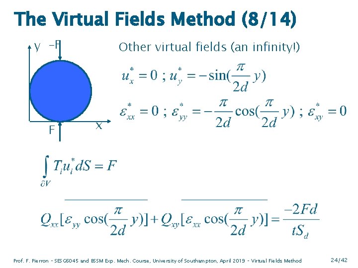 The Virtual Fields Method (8/14) y -F F Other virtual fields (an infinity!) x