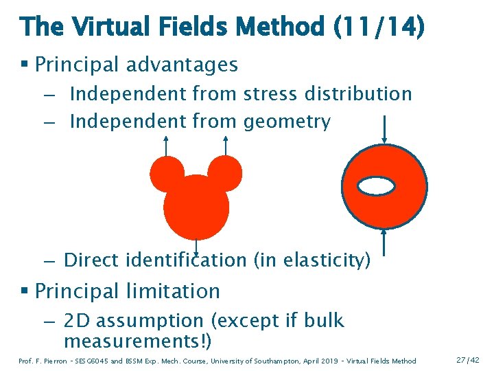 The Virtual Fields Method (11/14) § Principal advantages – Independent from stress distribution –