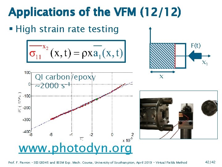Applications of the VFM (12/12) § High strain rate testing b F(t) x 1