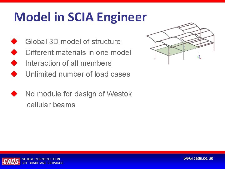 Model in SCIA Engineer Global 3 D model of structure Different materials in one