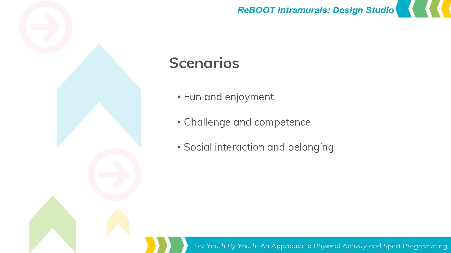 Re. BOOT Intramurals: Design Studio Scenarios • Fun and enjoyment • Challenge and competence Re. BOOT Intramurals: Design Studio Scenarios • Fun and enjoyment • Challenge and competence