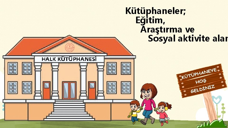 Kütüphaneler; Eğitim, Araştırma ve Sosyal aktivite alan 