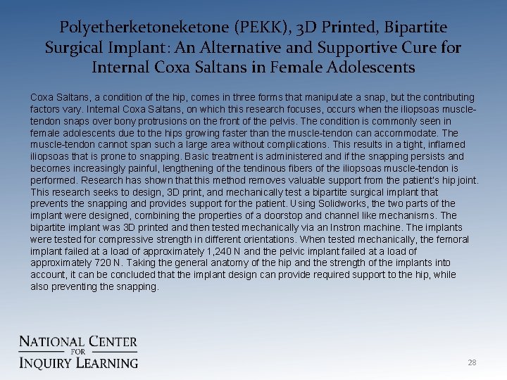 Polyetherketone (PEKK), 3 D Printed, Bipartite Surgical Implant: An Alternative and Supportive Cure for