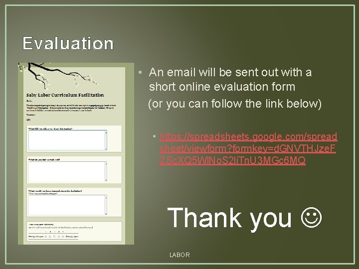 Evaluation • An email will be sent out with a short online evaluation form