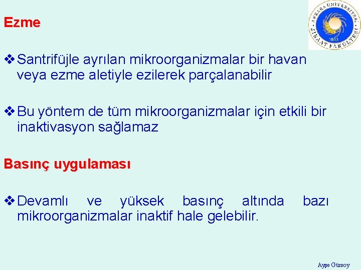 Ezme v Santrifüjle ayrılan mikroorganizmalar bir havan veya ezme aletiyle ezilerek parçalanabilir v Bu