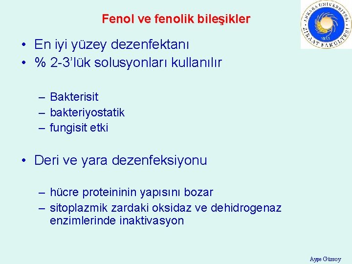 Fenol ve fenolik bileşikler • En iyi yüzey dezenfektanı • % 2 -3’lük solusyonları