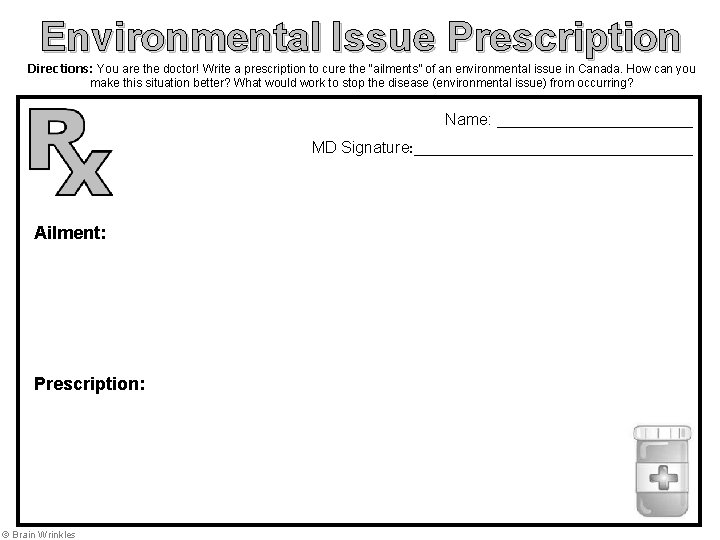 Environmental Issue Prescription Directions: You are the doctor! Write a prescription to cure the